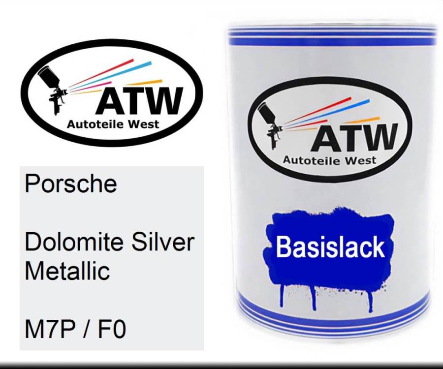Porsche, Dolomite Silver Metallic, M7P / F0: 500ml Lackdose, von ATW Autoteile West.
